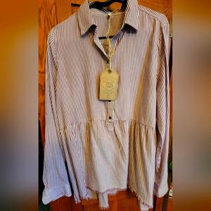 True Craft Ladies Oxford Peplum Blouse XL